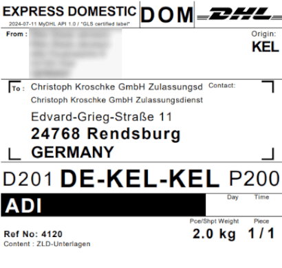 Ein Beispielbild von einem DHL-Express-Label.